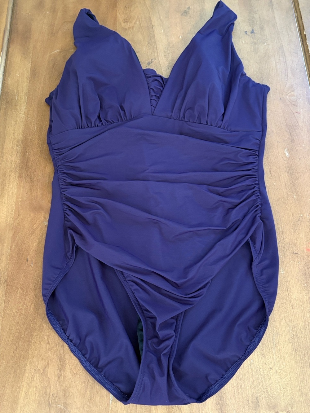 Lands' End Purple Ruched One-Piece Swimsuit Size 14